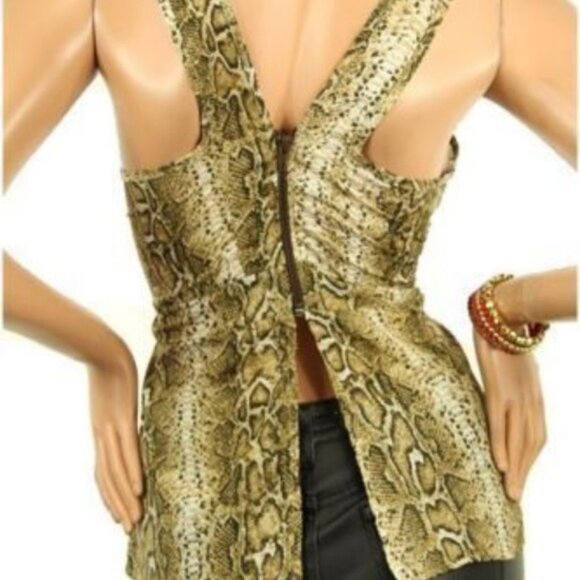 Le Fash NWOT Brown Snakeskin Animal Print Sleeveless Tank/Blouse - Picture 3 of 4